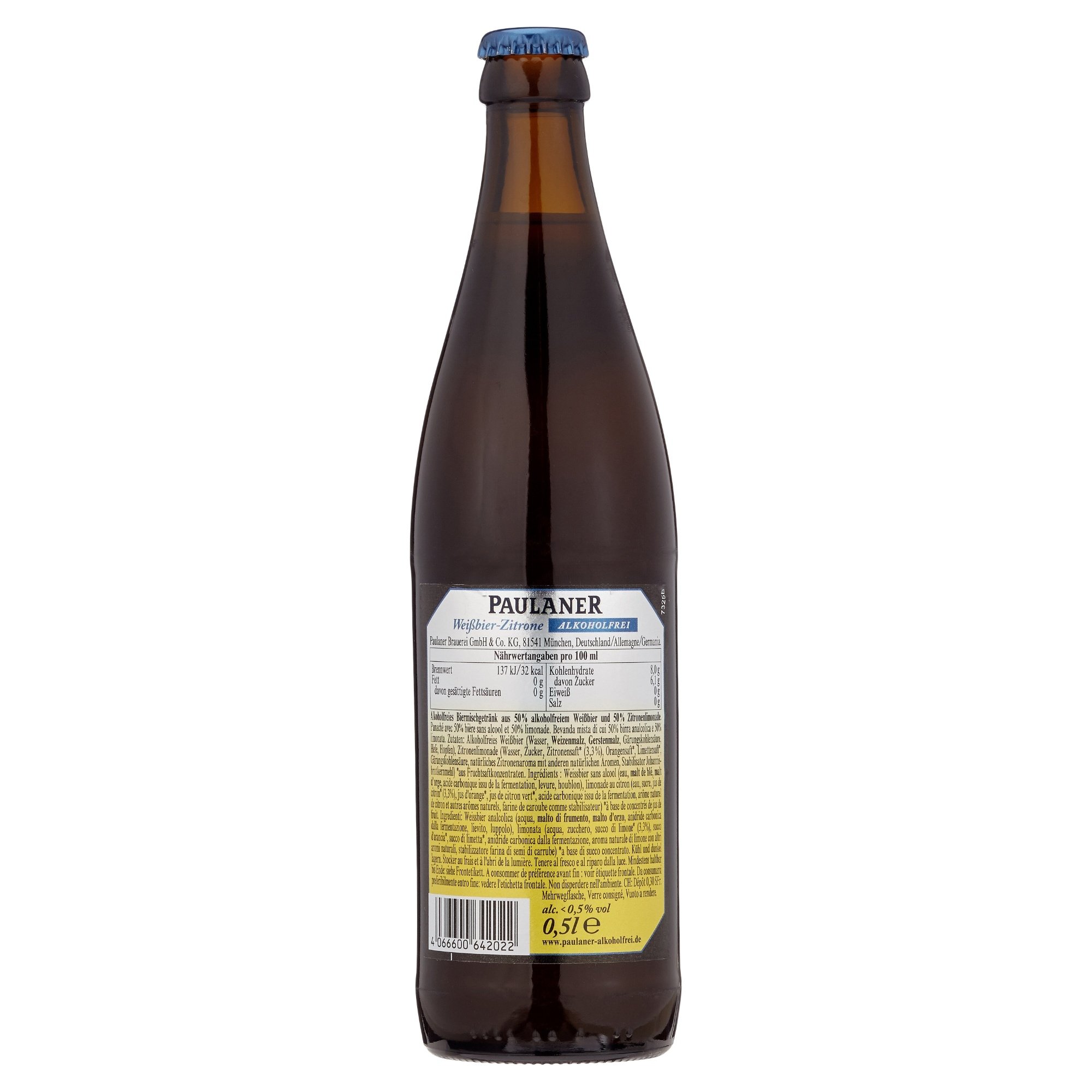 Paulaner Weißbier Zitrone Alkoholfrei Biermischgetränk MEHRWEG 20 x 0.5 l