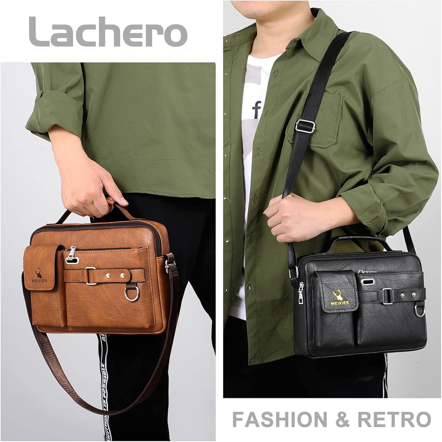 11" Small PU Leather Messenger Bag Shoulder Bag Cross Body Handbag Vintage Crossbody Bag for Women & Men Satchel Man Purse