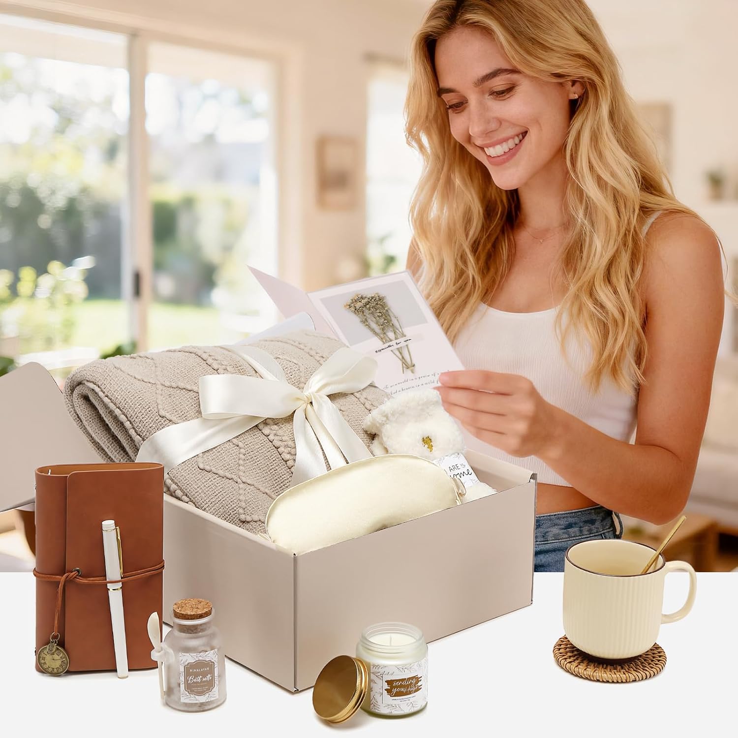 Get Well Gifts for Women Self Care Gift Basket - Birthday Gifts for Women Spa Care Package - Sympathy Inspirational Valentines Day Gift Set for Her Mom Sister Friend Wife Girlfriend (Khaki) - Image 7