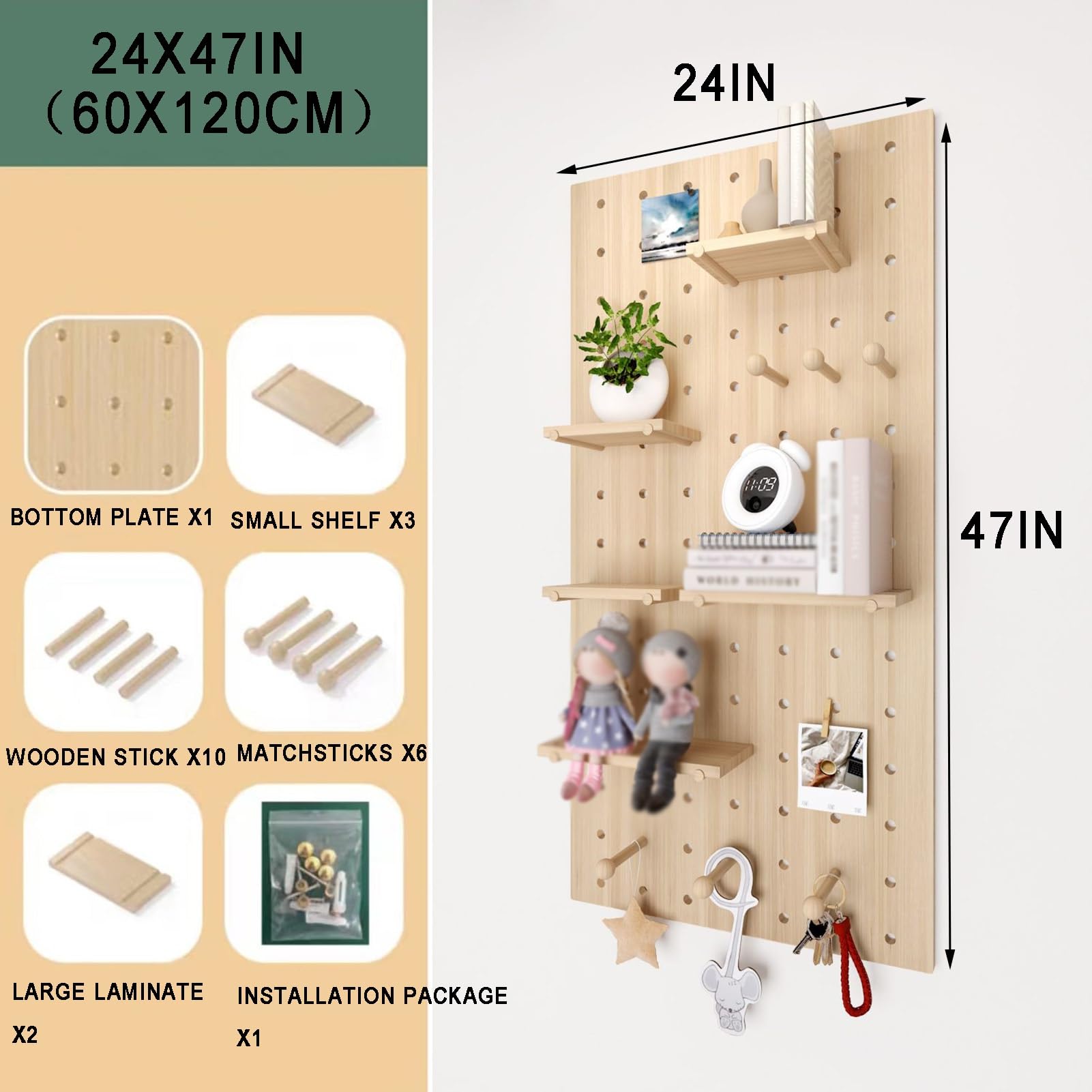 Pegboard-Wand-Organizer-Paneele, dekoratives Wandhakengestell, Peg-Board-Kombinationsset, modulare Display-Organisationsaufbewahrung für Zuhause/Bastelraum (24 x 47 Zoll)