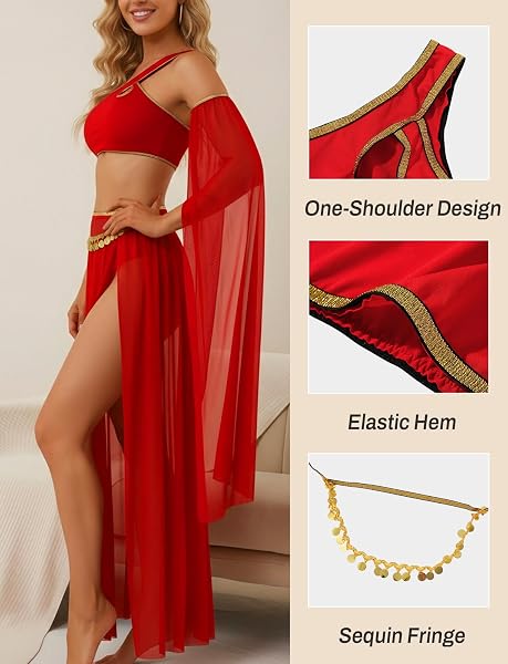 4 Piece Oriental Dance Costume for Women Exotic Oriental Dancer Outfit Dance Top Festival Costume S-XXL - 3