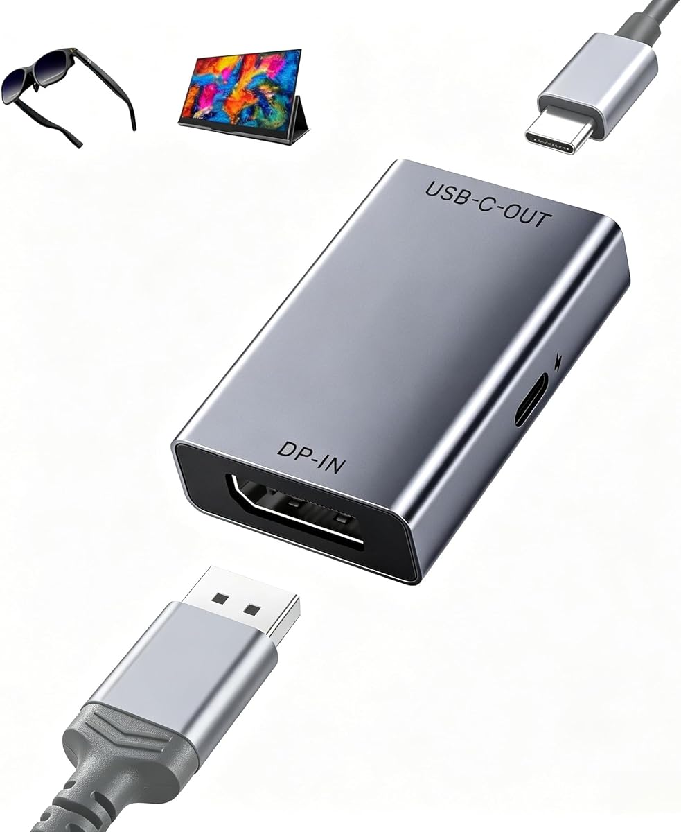DisplayPort to USB-C Adapter with Power 4K@120Hz for PC to AR Glasses