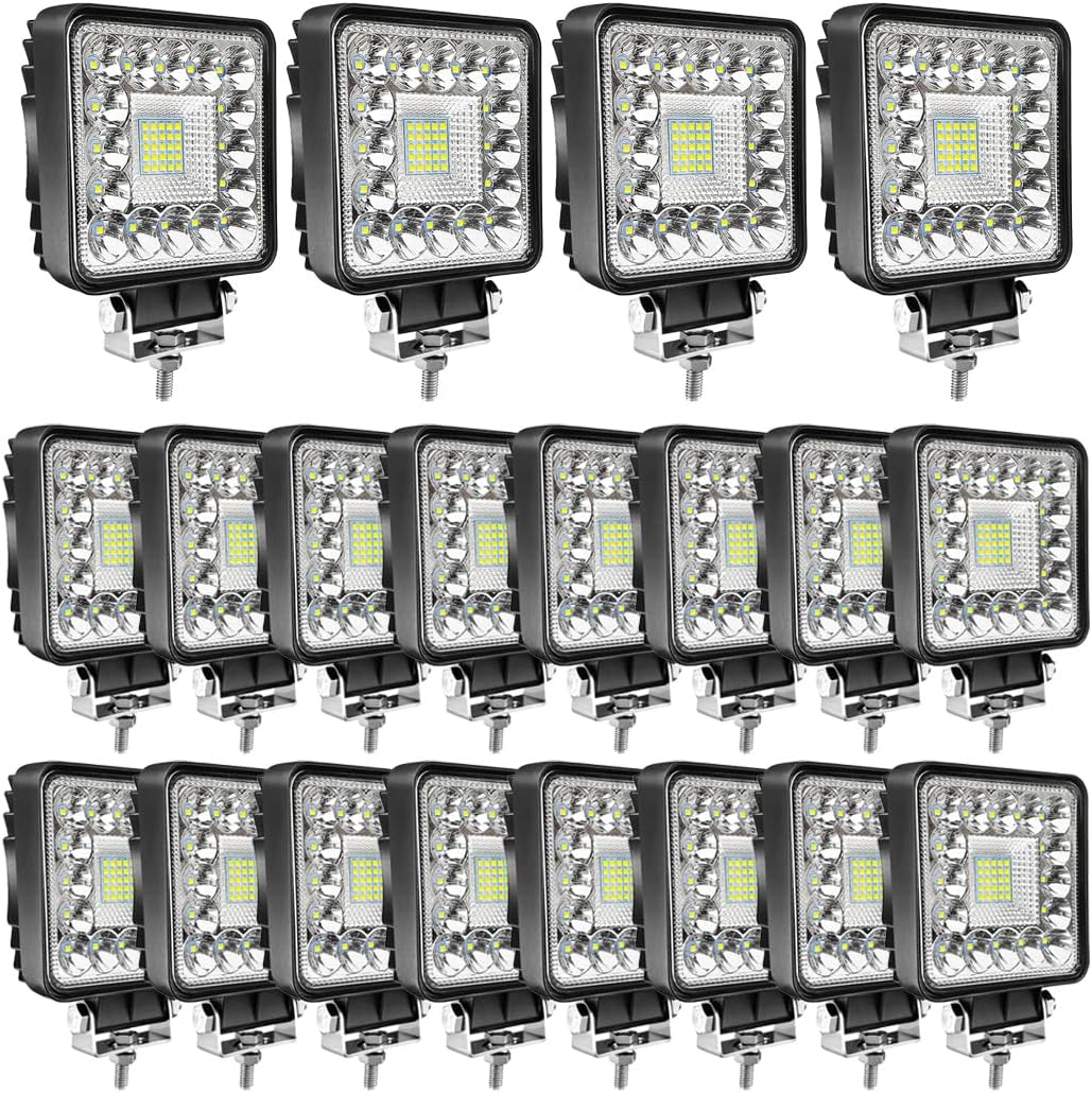 LED Tractor Work Lights, 4 Inch LED Pods Lights 123W Square 12V 24V Spot Beam Off-Road Driving Light Fog Light Bar for Truck Pickup SUV ATV UTV Tractor (20PCS)