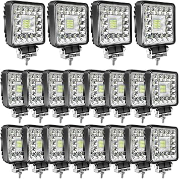 LED Tractor Work Lights, 4 Inch LED Pods Lights 123W Square 12V 24V Spot Beam Off-Road Driving Light Fog Light Bar for Truck Pickup SUV ATV UTV Tractor 20PCS