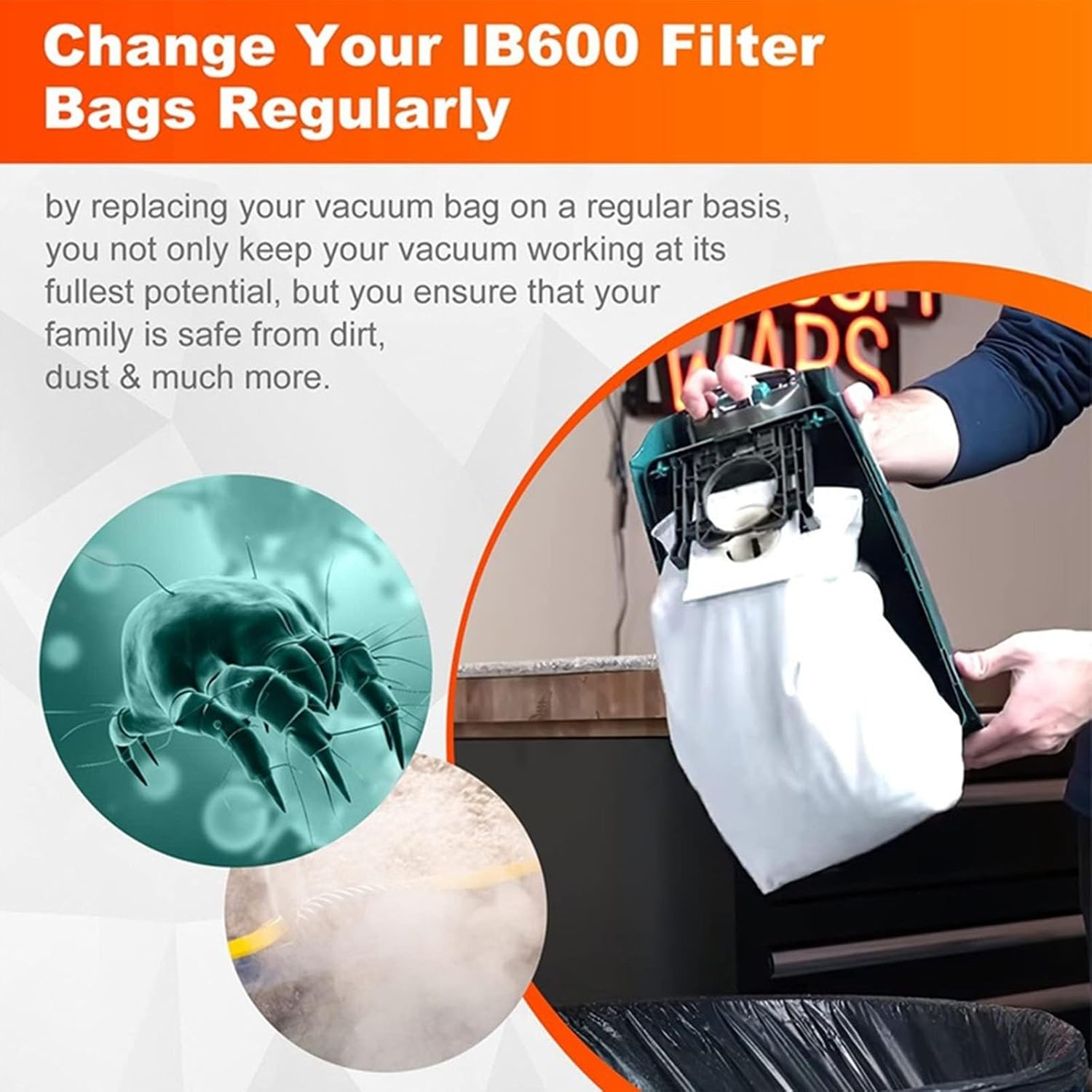 IB600 HEPA Dust Bags Replace For Kenmore BU4018 BU4020 BU4021 BU4022 BU4050 Intuition Upright Vacuum Cleaner(12 Pack)