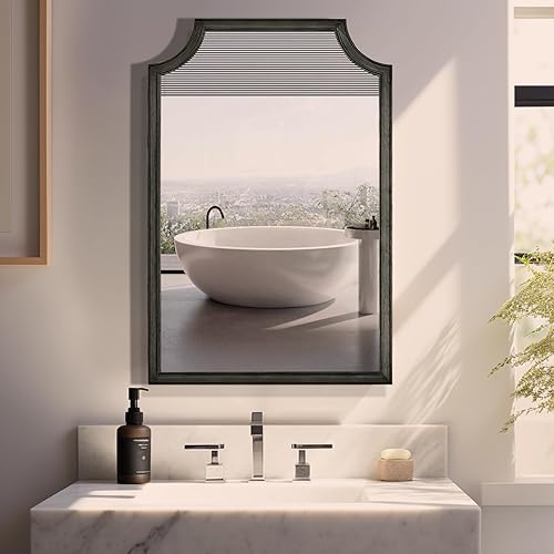 WallBeyond Espejo de madera festoneada para tocador de baño pequeño de 20 x 30 pulgadas, espejo de pared rectangular para decoración de pasillo,