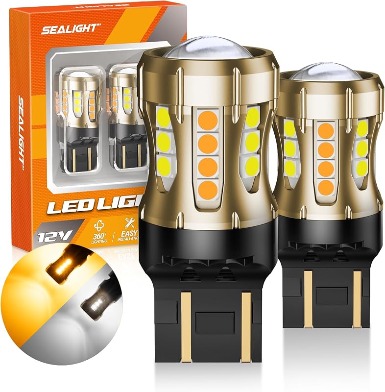 Lâmpada LED 7443 Switchback SEALIGHT branca e âmbar para seta dianteira e luz de posição – 2 unidades