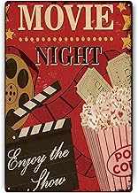Znzd Movie Night Vintage Metal Tin Signs,Snack Bar Sign,Popcorn Sign Enjoy The Show Retro Wall Decor Wall Art Tin Signs for Cinema Cafe Bar Pub Beer Club Wall Home Decor,Christmas Gifts 8x12 Inch