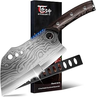 SYOKAMI Meat Cleaver Chef Knife, 7.7 Inch Multifunction Butcher Knife with Herb Stripper and Sheath, Chinese Cleaver Heavy...