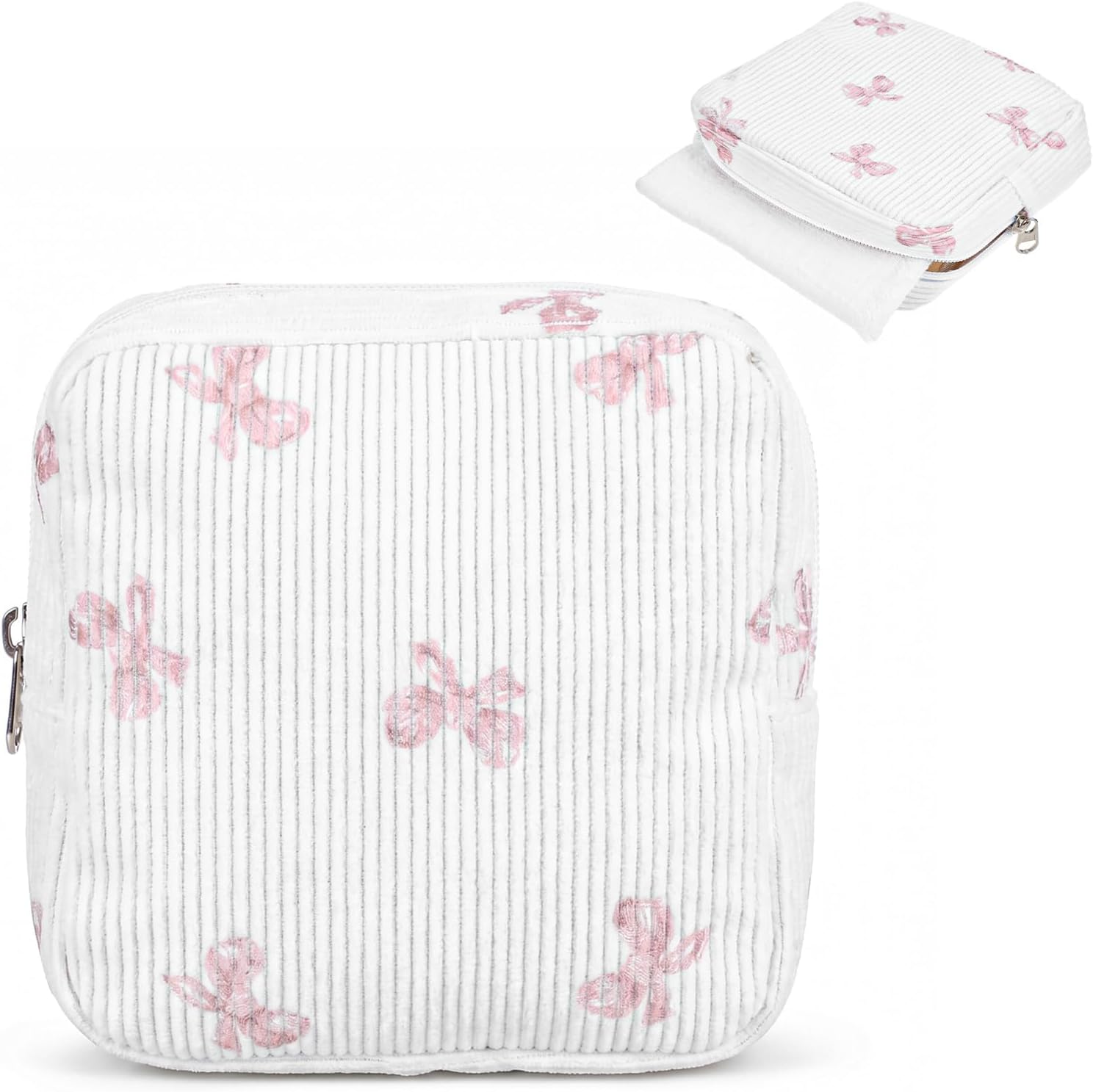 Period Pouch - Sanitary Pad Bag, Cute Bow Period Pouch, Pad Bag for Purse Travel Organizer (White)