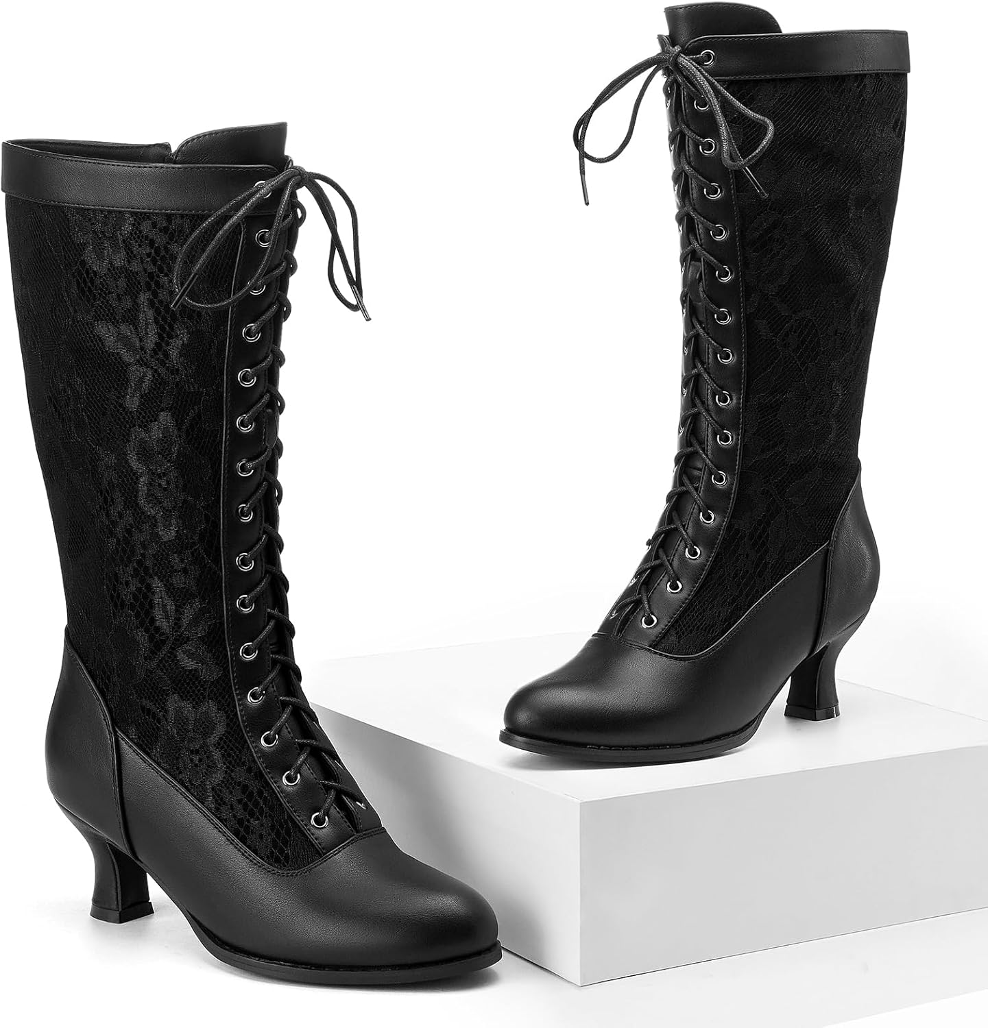 NueiVeiuo Women Vintage 70s Victorian Boots Knee High - Image 4