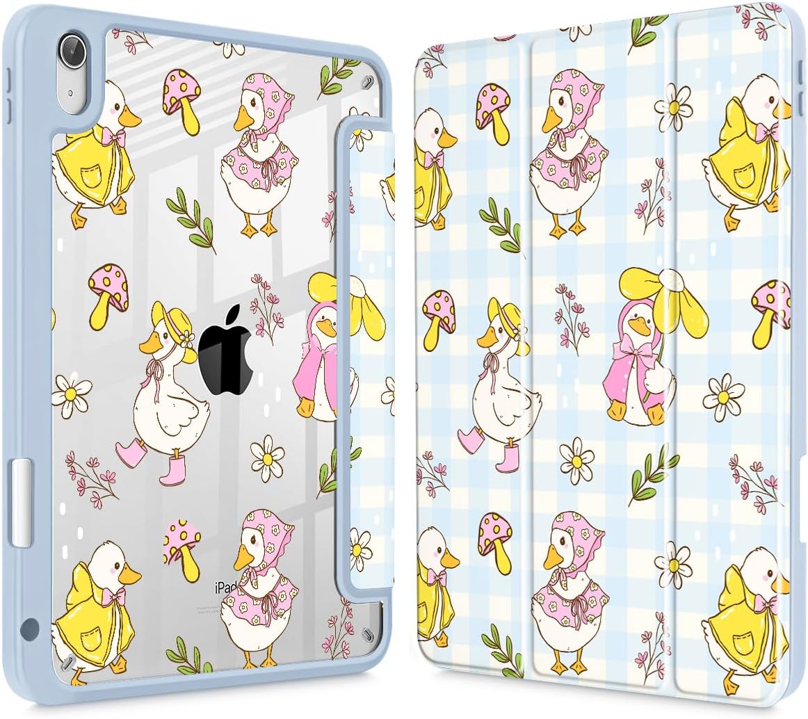 Case for iPad (A16) 11th Generation 11 Inch (2025), iPad 10th Generation 10.9 Inch (2022), Shockproof Cover with Clear Transparent Back Shell & Pencil Holder, Cartoon Duck