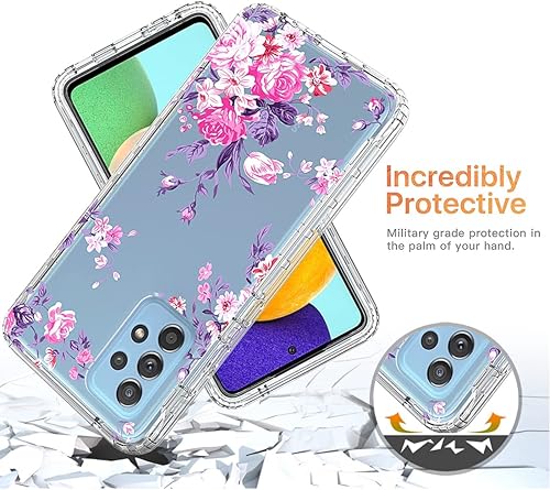 Miniatura 7 de Funda para Galaxy A52 5G4GGalaxy A52S SM-A526 con protector de pantalla de vidrio templado, diseño floral a prueba de golpes, carcasa protectora de