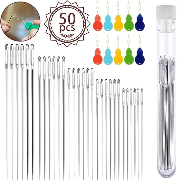 LargeEye Needles for Hand Sewing, 50pcs Premium Large Eye