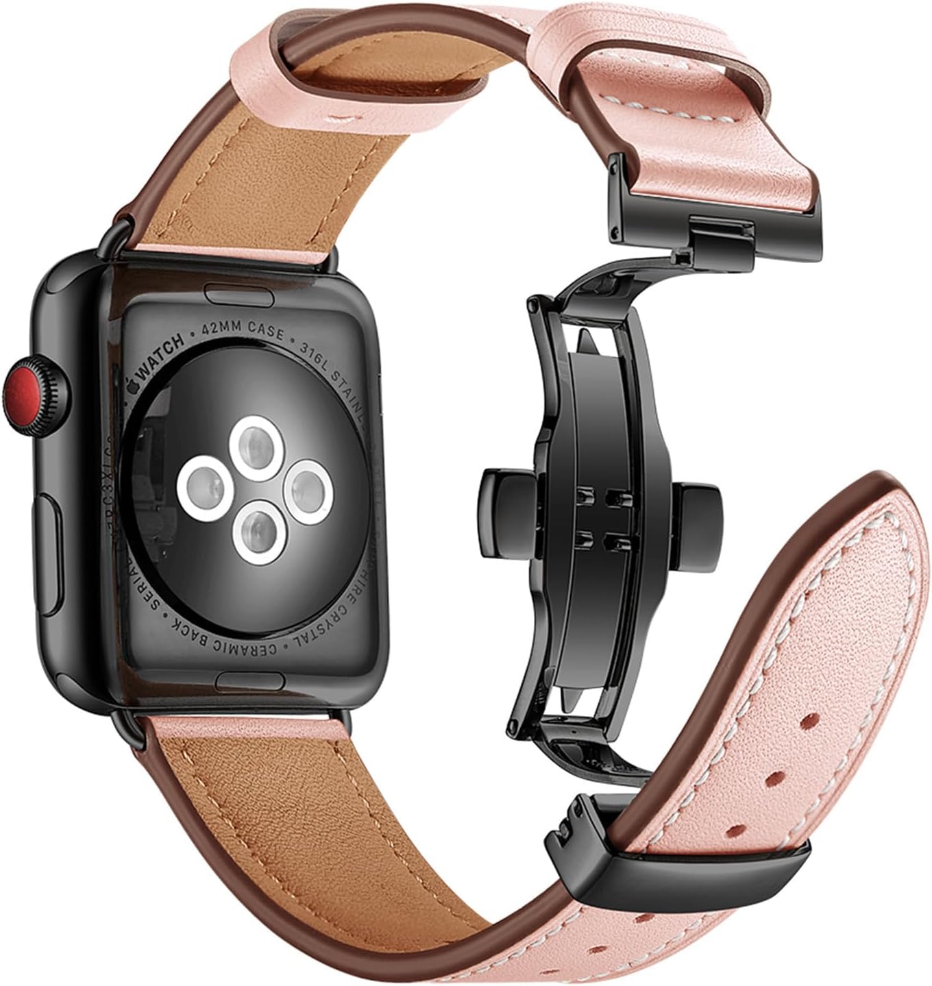 Compatible with Apple Watch Band 49mm 46mm 45mm 44mm 42mm 41mm 40mm 38mm, Butterfly Clasp Handmade Genuine Leather Band for iWatch Ultra 1 2 Series 10 9 8 7 6 5 4 SE 3 2 1