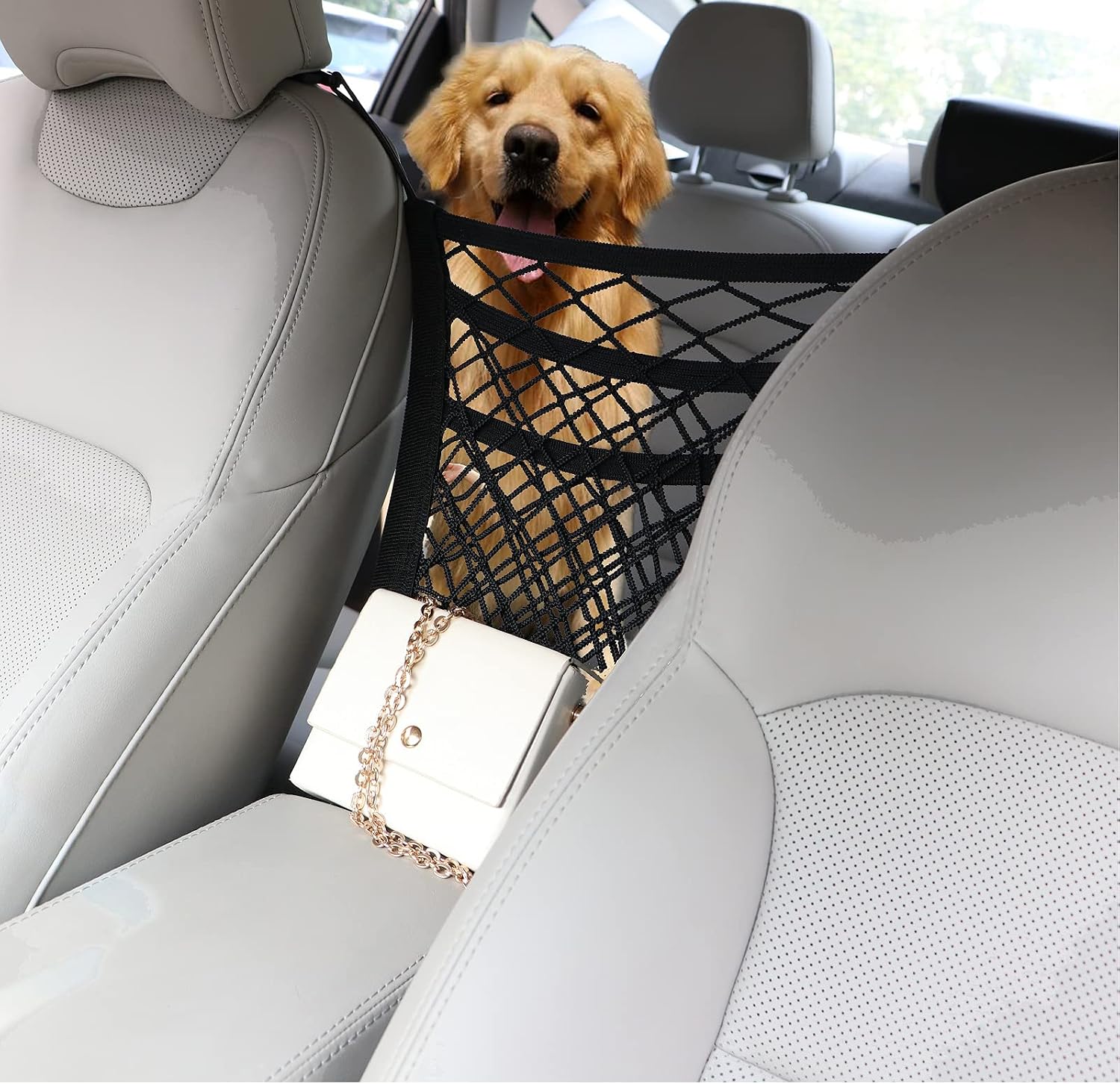 3-Layer Car Mesh Organizer, Universal Car Net Pocket Between Seats, Car Net Barrier for Backseat Dogs Kids, Cargo Handbag Purse Tissue Holder, Driver Storage Netting Bag