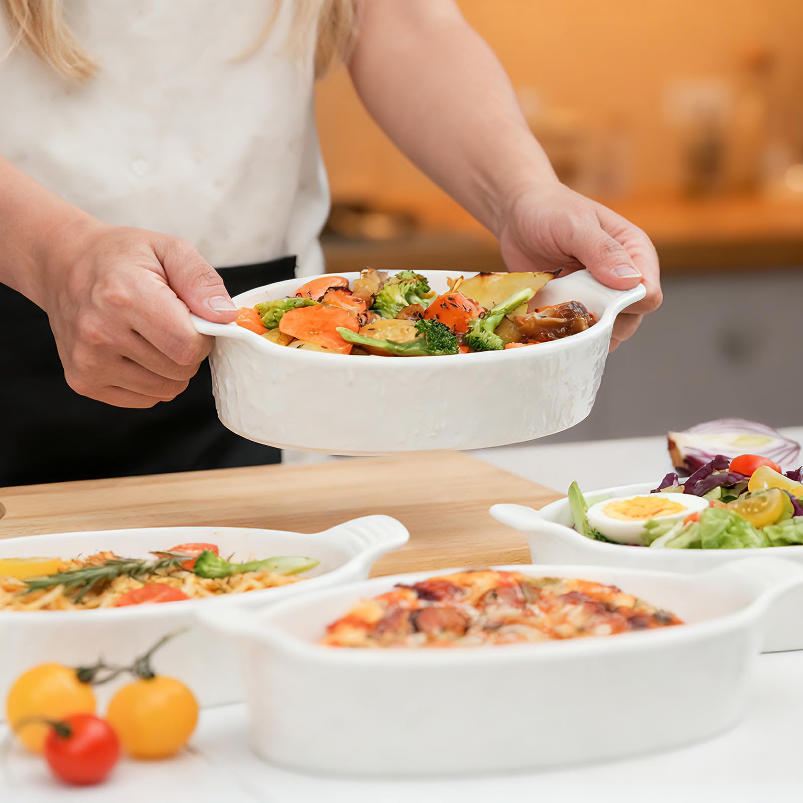 Au Gratin Baking Dish Set - 4 Ceramic Casserole Dishes -6