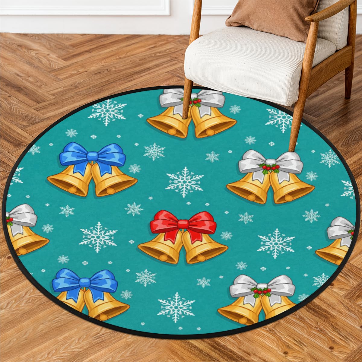 Tapis rond lavable motif de Noël 160 cm antidérapant