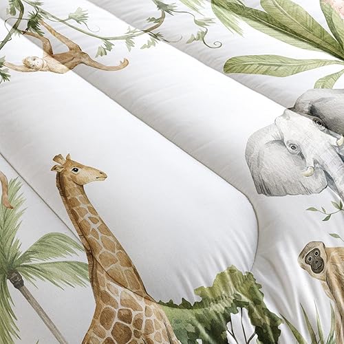 Miniatura 4 de QOOMO Edredón de monos jirafa elefante, tamaño Queen, juego de ropa de cama para niños de animales salvajes, juego de ropa de cama de 3 piezas con 2