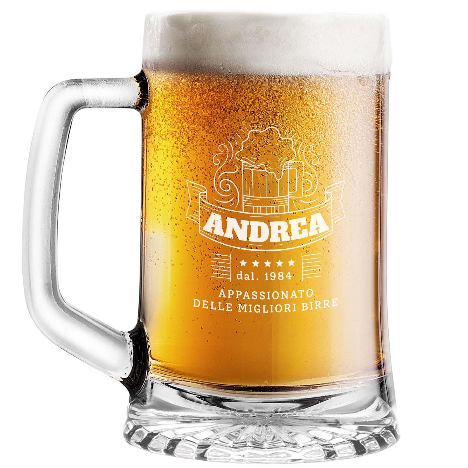 STAMPATEK Boccale per la Birra Personalizzato Regalo Compleanno Appassionato di Birra 40 anni Idee Regalo 50 anni, 520 ml H 15,3 cm Ø 9,3 cm - Personalizzabile regalo amico compleanno - Appassionato