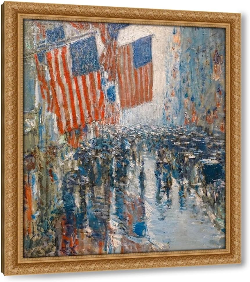 ArtDirect Hassam, Childe 20x23 Gallery Wrapped Canvas Museum Art Titled: Rainy Day-Fifth Avenue