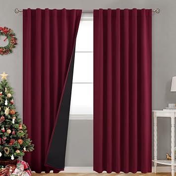 BGment 100% Blackout Curtains with Thermal Liner, 52x84 Inch, Burgundy Red