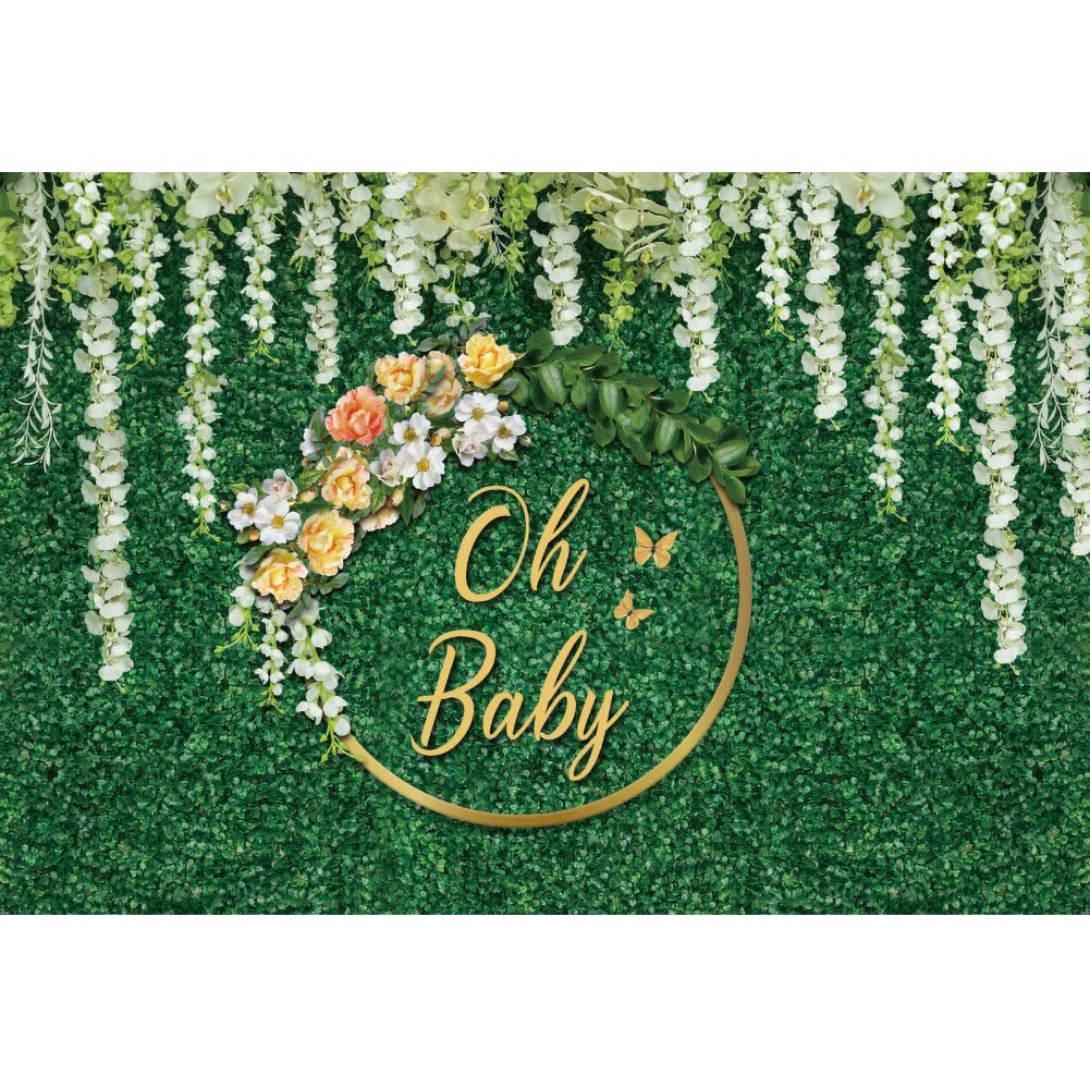 Photo 1 of Leyiyi 10x6.5ft Oh Baby Backdrop Floral Green Leaves Wall Backdrop for Boy Girl Baby Shower Gender Neutral Party Background for Photography Newborn Announce Pregnancy Party Banner Decorations Supplies