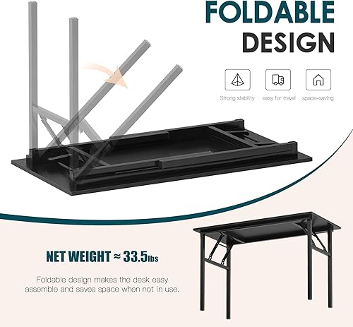 Miniatura 21 de Need Escritorio para computadora de 47.2 pulgadas con luces LED y tomas de corriente, escritorio plegable con estante para monitor, escritorio
