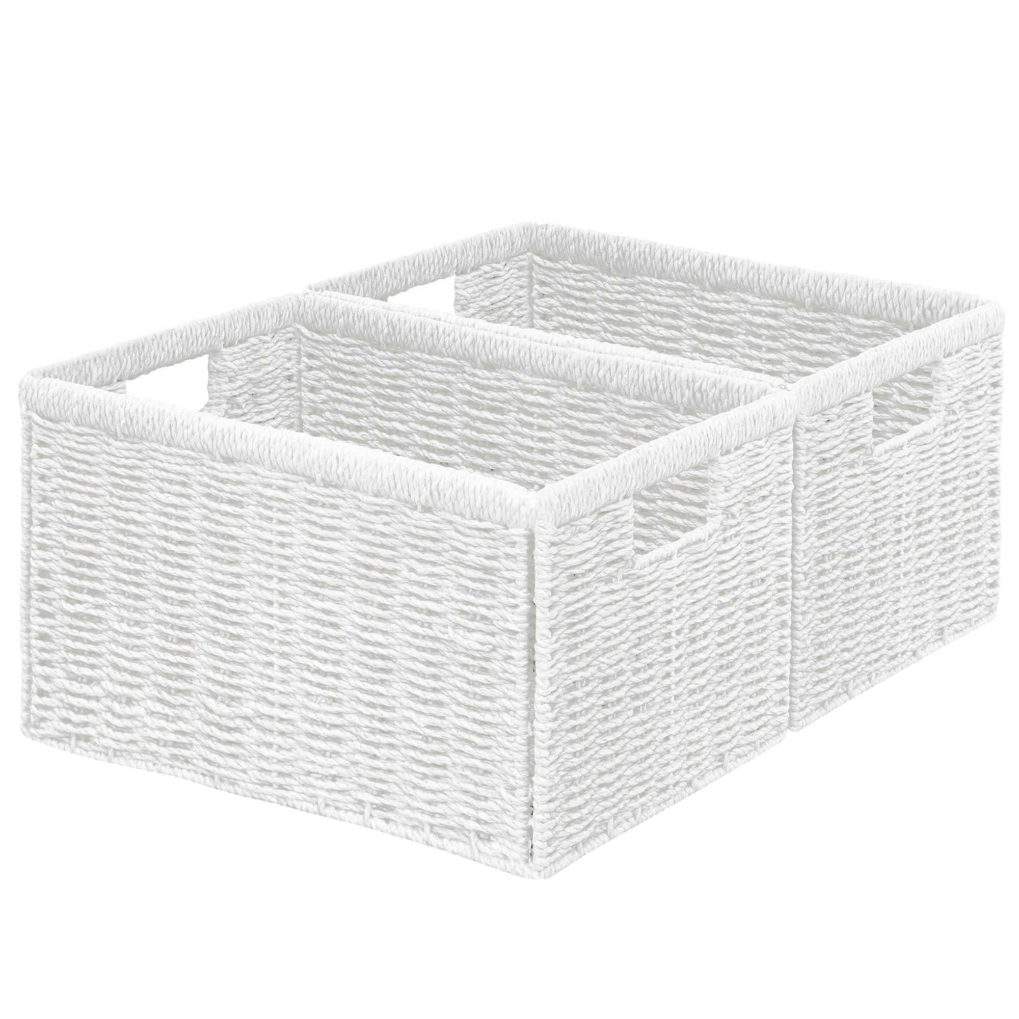 Vagusicc Wicker Storage Basket, Foldable Storage Cubes Organizer Bins, Handwoven Storage Baskets for Shelves Closet Office Bathroom, Set of 2 Large Wicker Baskets, 38 x 25 x 22 cm, White