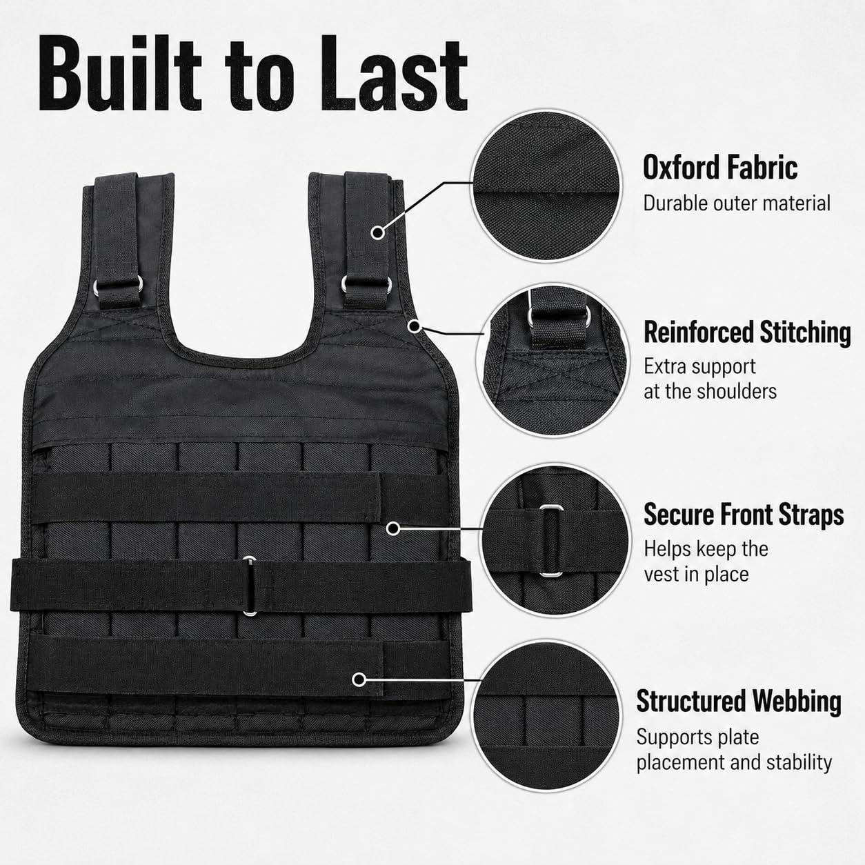 Gilet Pesante Regolabile 1-50kg in Oxford per Allenamento 44x55cm | Gilet da allenamento fitness con cinghie larghe e fasce frontali, per uomini e donne