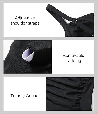 Adigaber Women's One Piece Swimsuit Tummy Control Ruched Bathing Suit with Gold Button Square Neck Swimwear