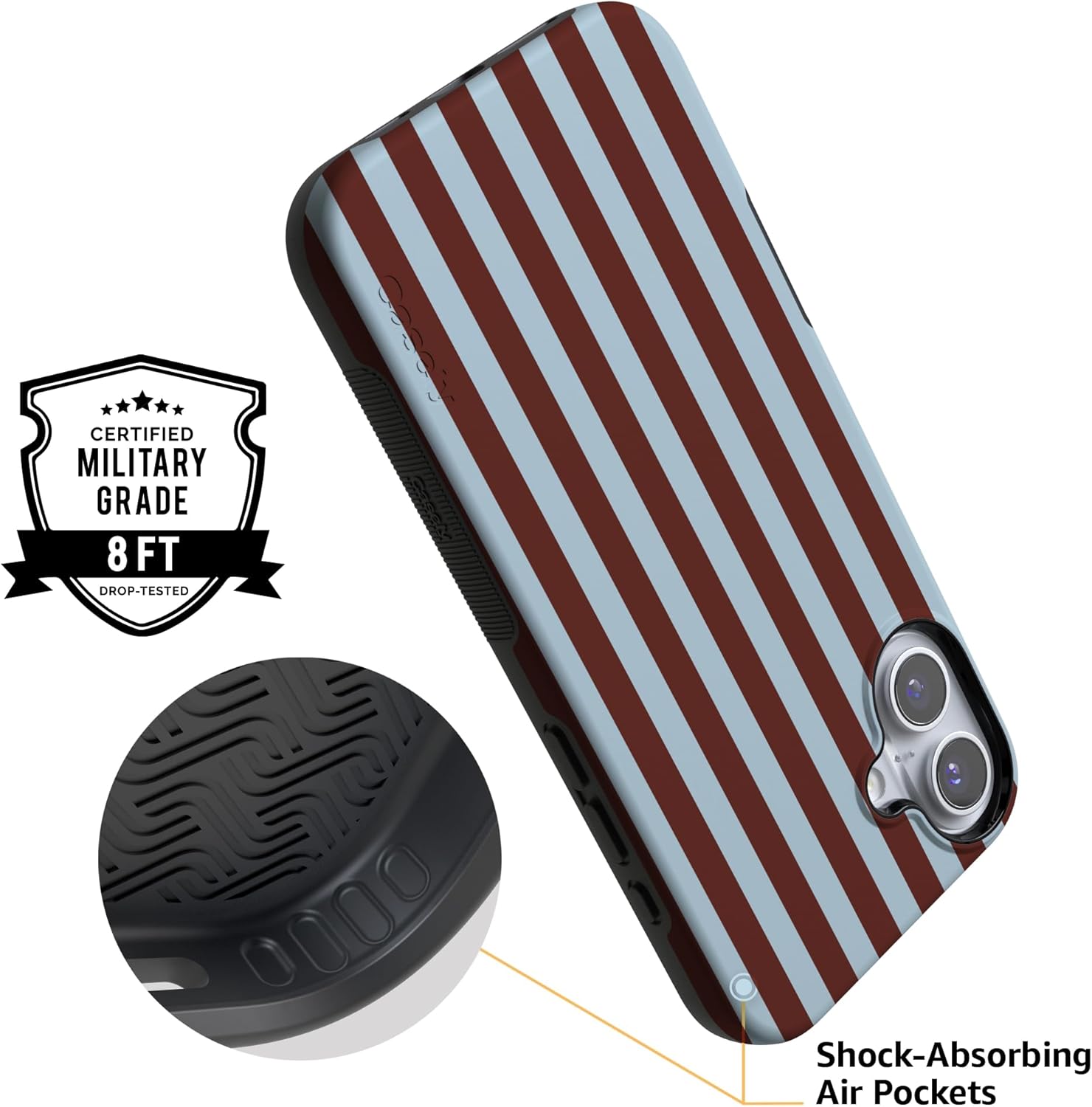 Casely iPhone 16 Case | Sunday in Brooklyn | Blue Stripes | Bold Protective Design | Compatible with MagSafe