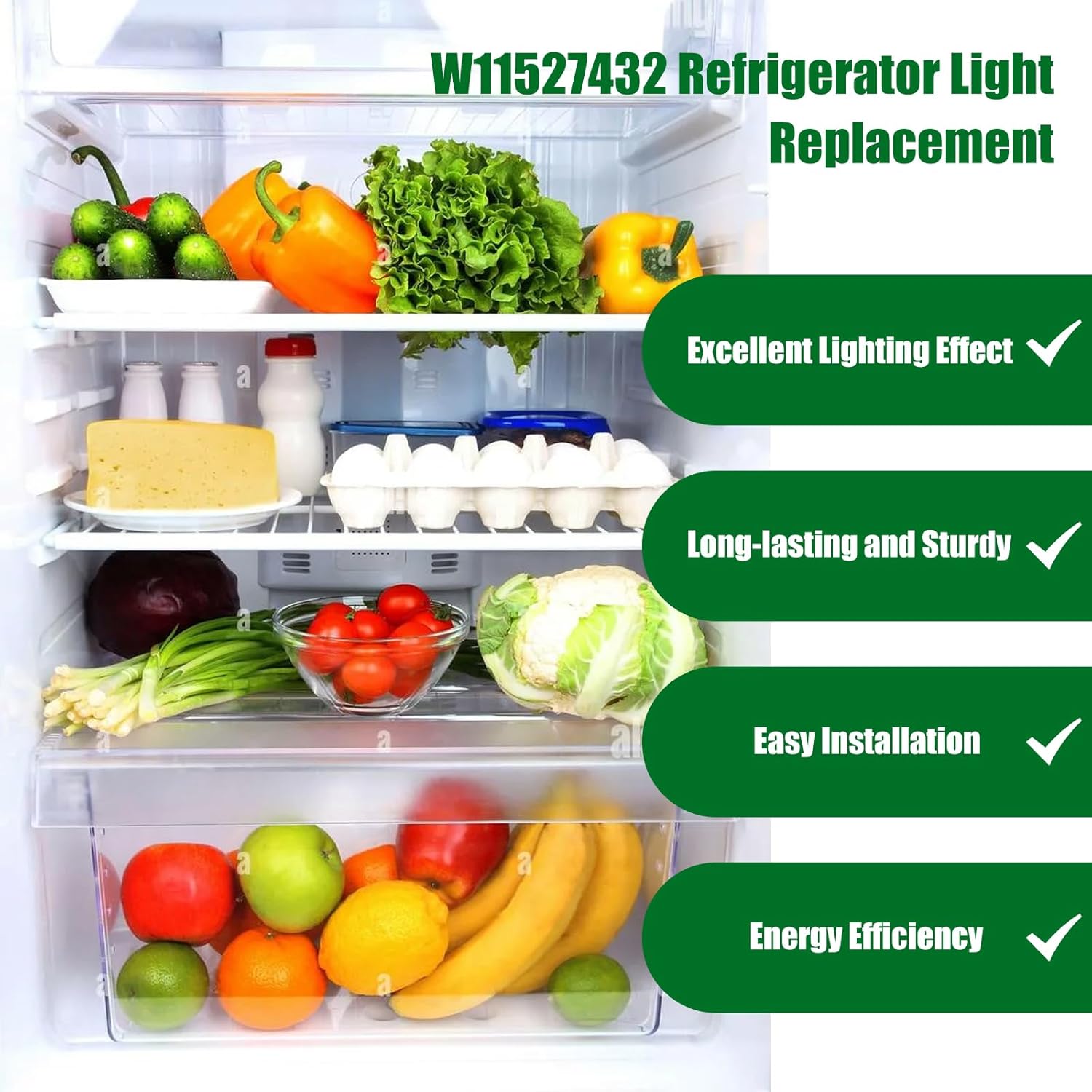 W11527432 Refrigerator Led Light Replacement Fit For Whirlpool Maytag Amana Fridge Light Module Replacement W11101384 W11333374 W11387579 W11042554 WRX735SDHZ02 WRX735SDHZ03 Light