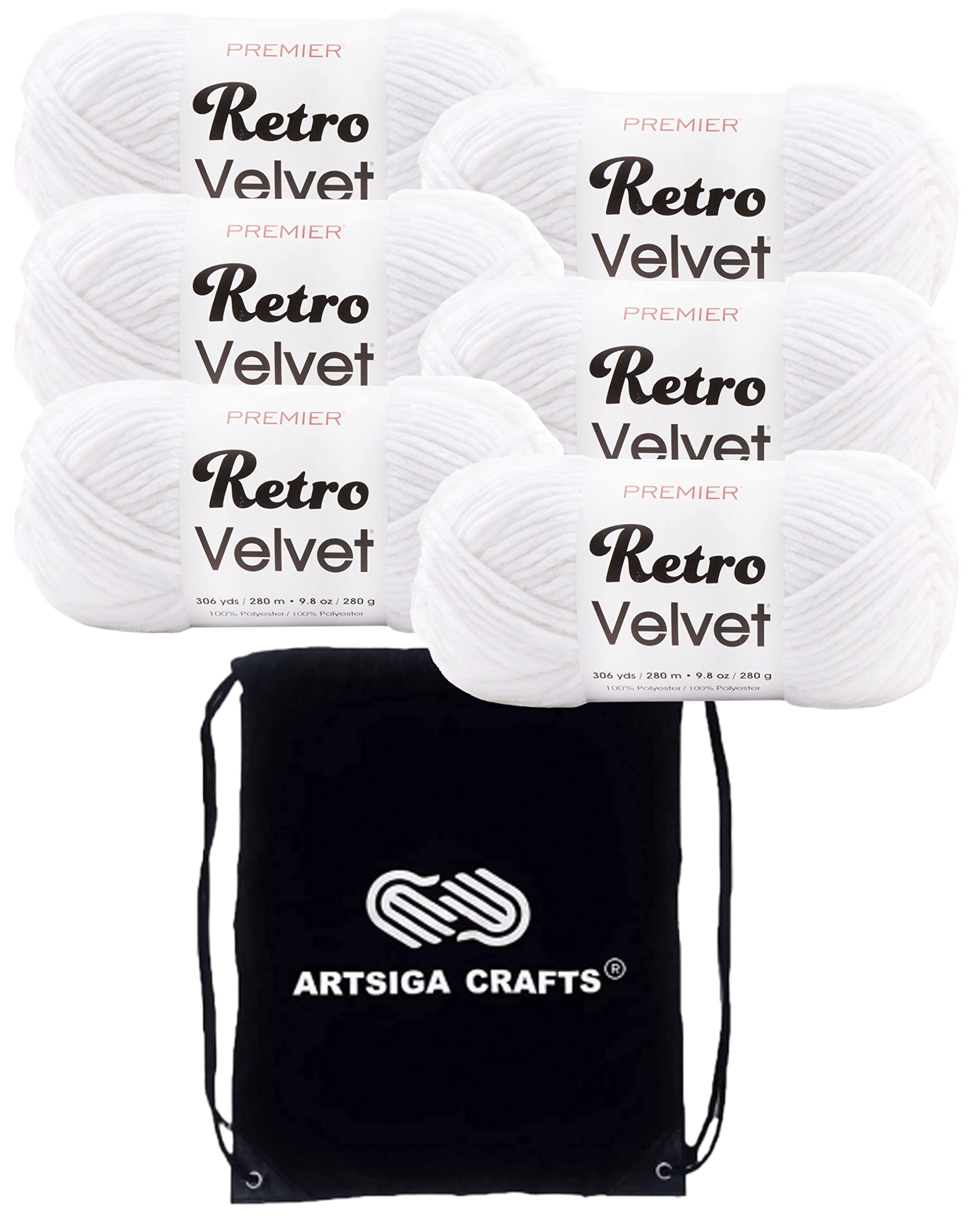 Fil en polyester épais Premier Yarns blanc velours rétro lot de 6 écheveaux de laine #5 pour tricot