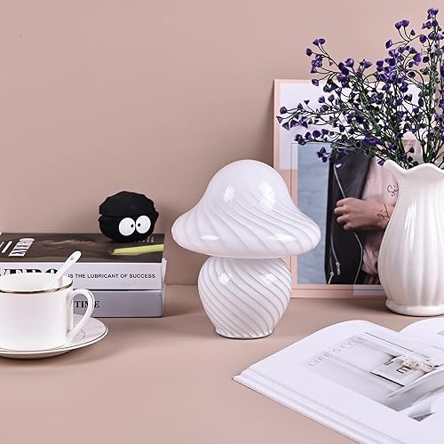 Miniatura 5 de XYQXYQ Elegante lámpara translúcida de hongos lámpara de mesa de vidrio con luz nocturna LED ajustable, ideal para dormitorio, mesita de noche, sala
