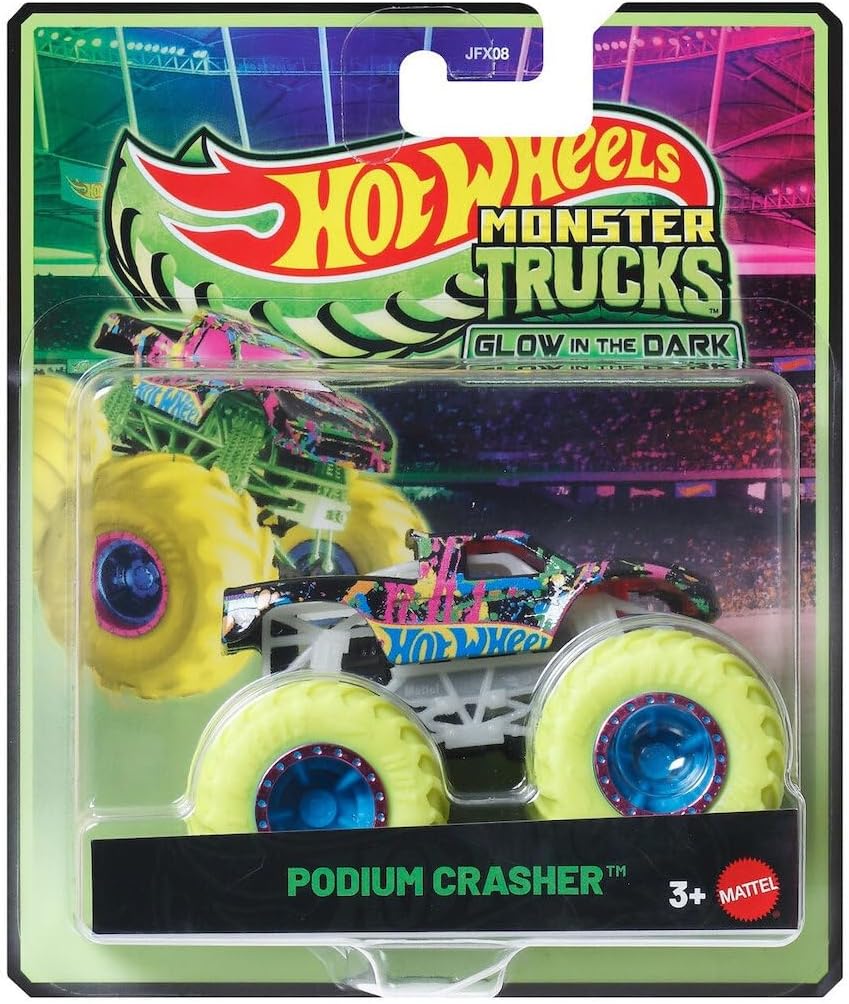 Hot Wheels Monster Trucks Glow in The Dark Collection, 5-Pack Set, Podium Crasher, Shark Wreak, Haul Y'all, Twin Mill, Night Shifter, Ages 3+ JFX08-979D