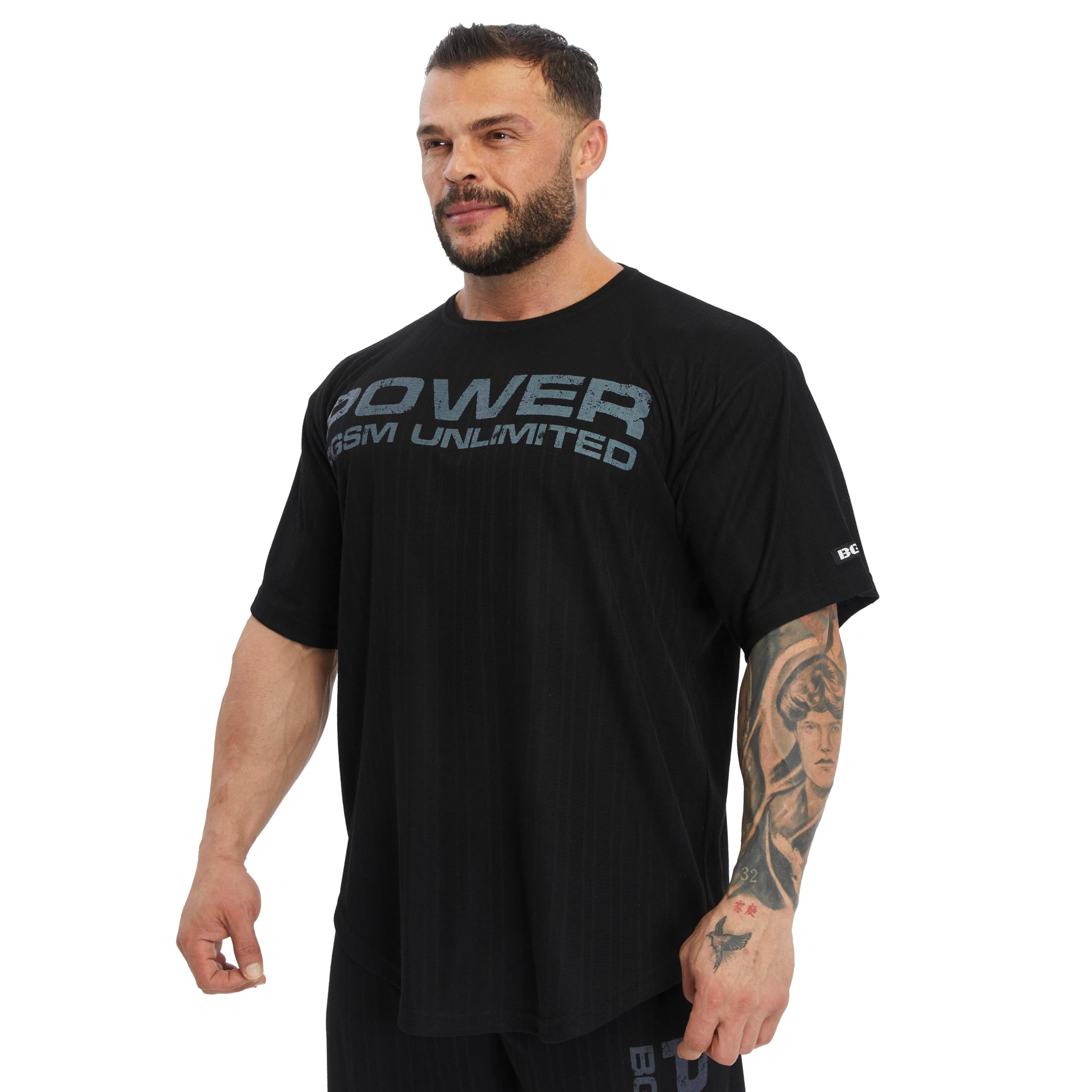 Maglietta da uomo oversize, per palestra, fitness e bodybuilding, in cotone, con scollo rotondo