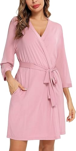 Miniatura 2 de Leikar Batas cortas para mujer, bata de baño suave, ligera, de bambú, kimono, ropa de descanso para mujer