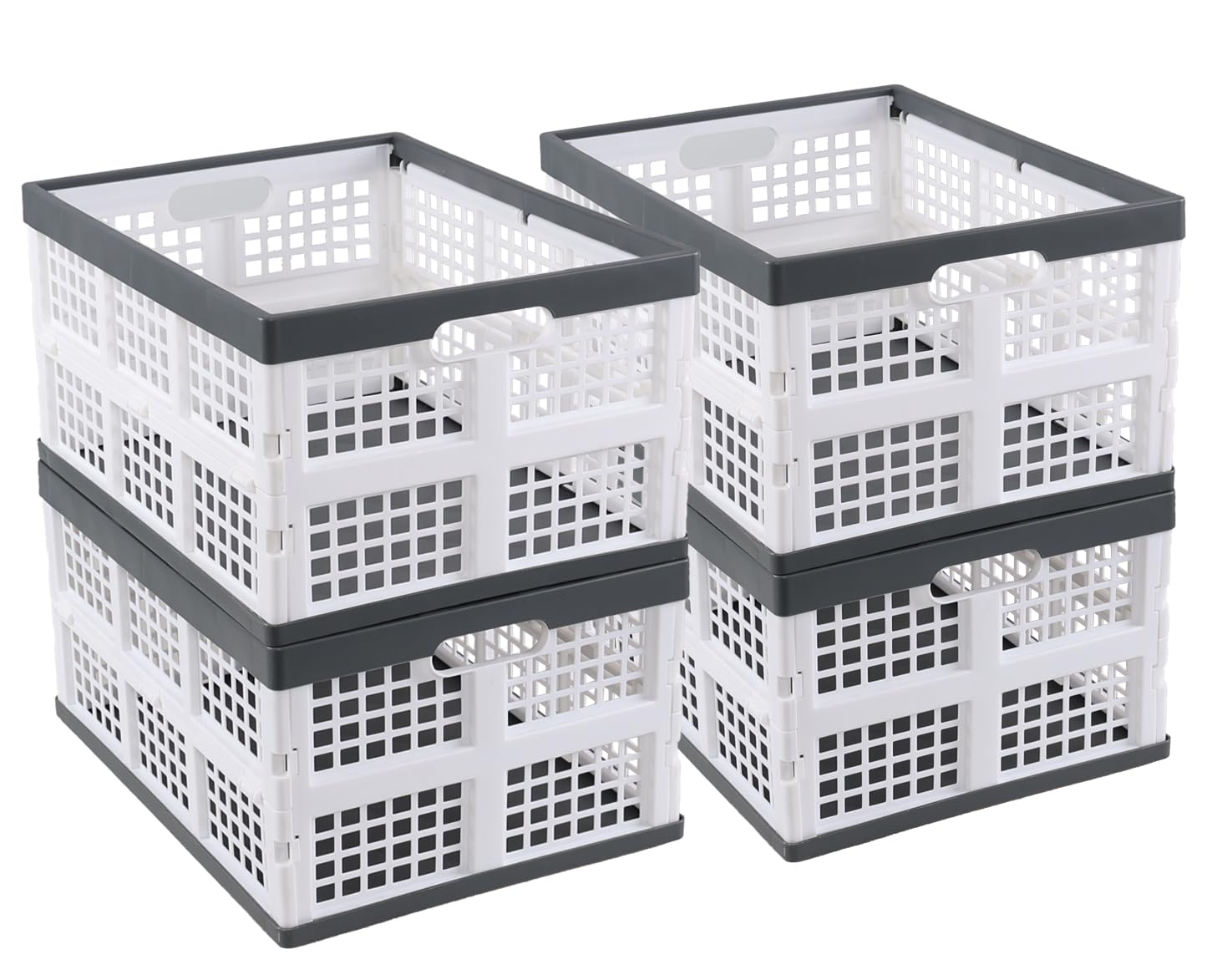 Rosebloom 34 L Plastic Folding Crate, Collapsible Storage Crates, 4 Packs