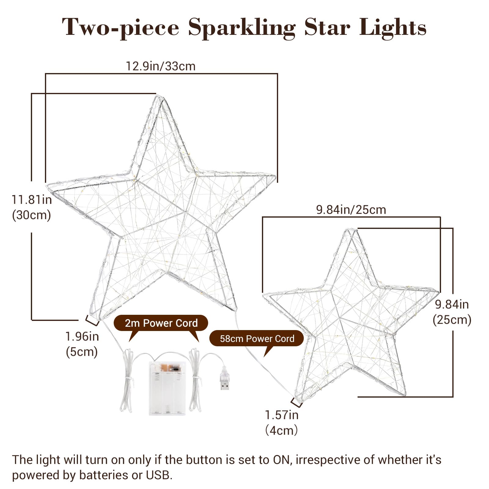 Lewondr Tischlampe, 2 Stück LED Sterne Deko mit Eisenrahmen, Silber | Weihnachten Nachttischlampe, Batteriebetrieben, Tischdeko Weihnachtsbeleuchtung Fenster Schlafzimmer Zuhause Büro