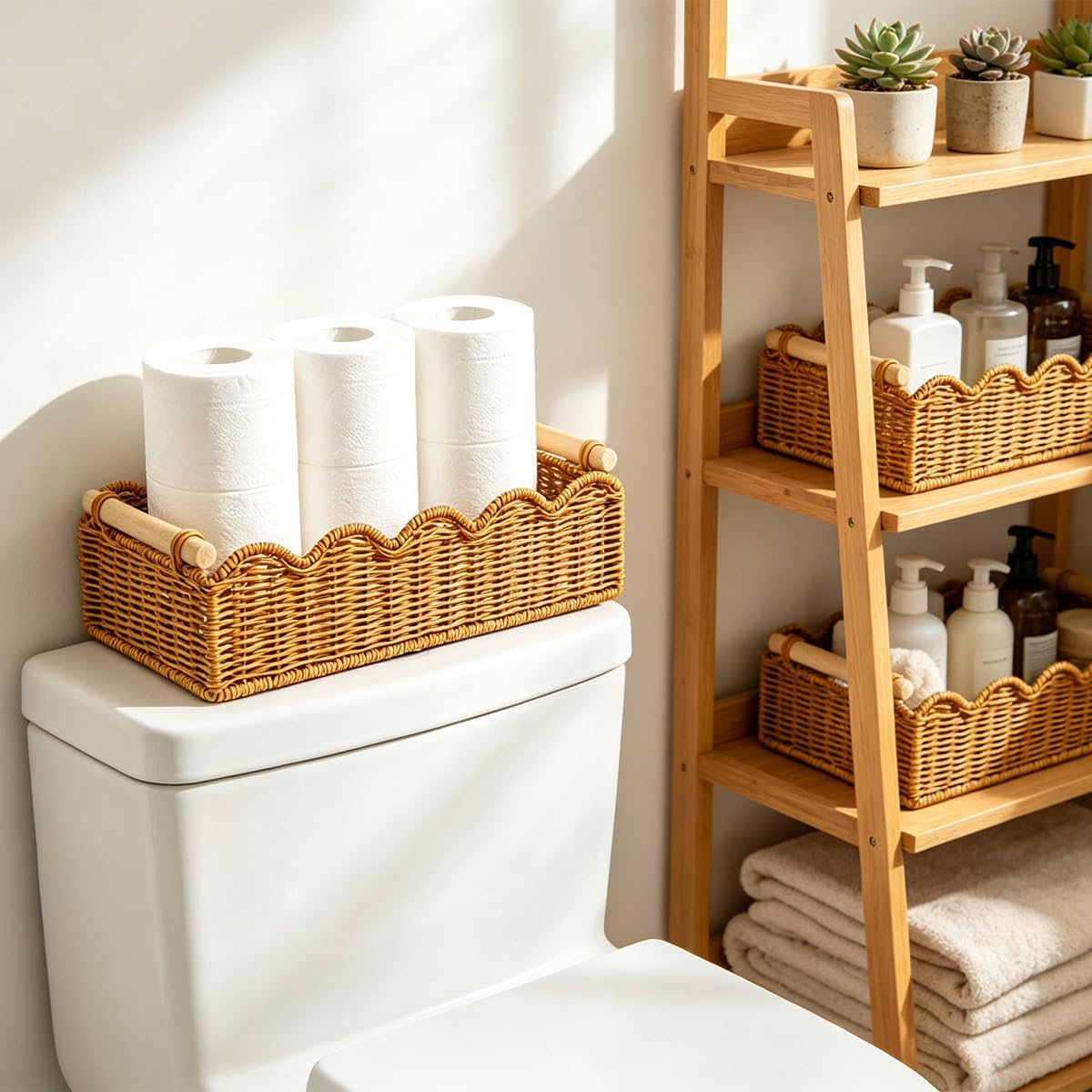 Toilet Paper Basket Wicker Bathroom Storage Basket Organizer