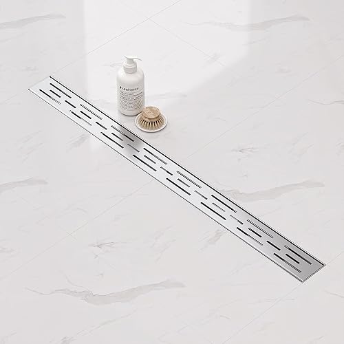 Miniatura 5 de Neodrain - Drenaje lineal rectangular de 32 pulgadas con rejilla de patrón de ladrillo, desagüe de piso de baño de acero inoxidable cepillado 304,