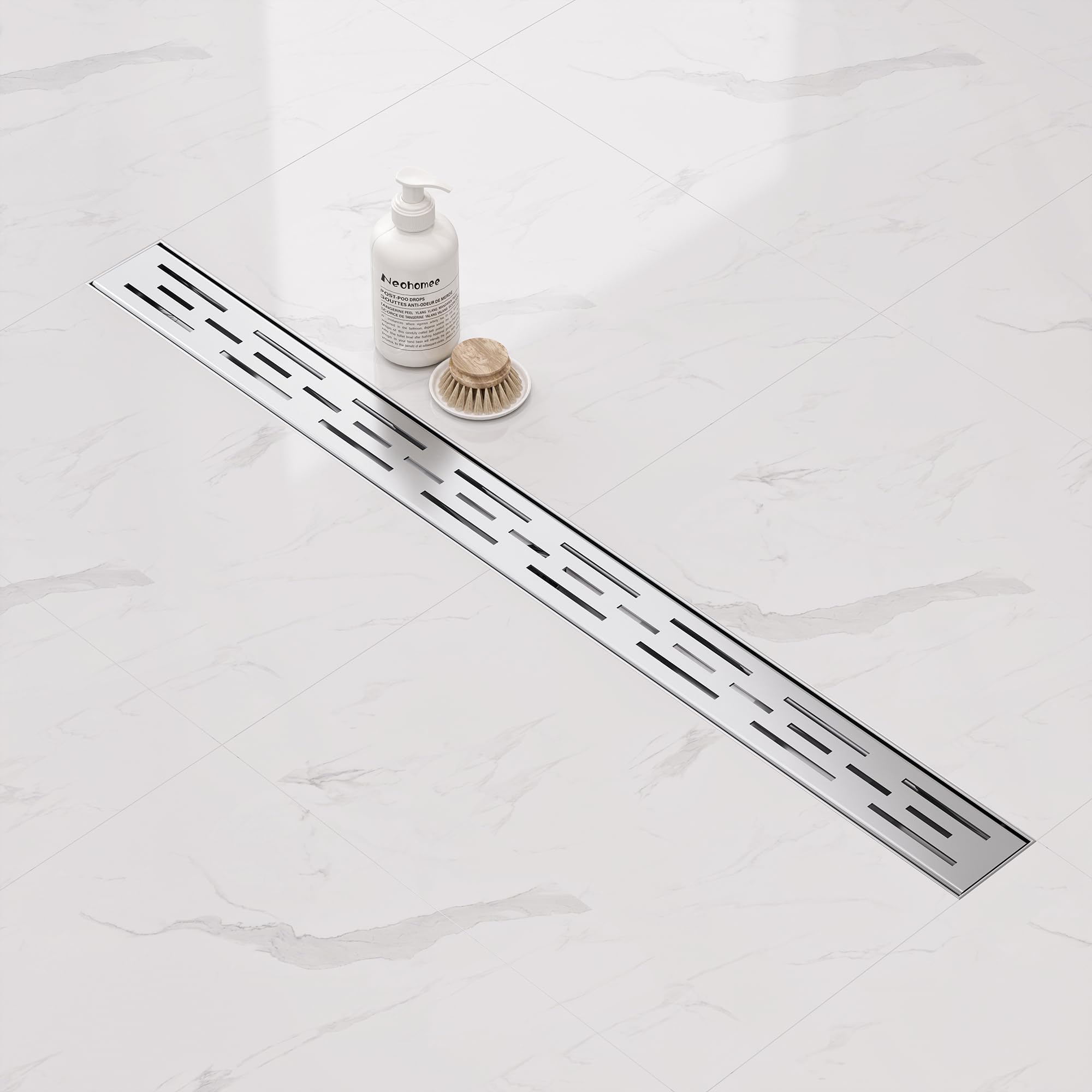 Neodrain Scarico lineare per doccia con griglia in mattoni, acciaio inox 304, canalina di scarico con sifone a 360°, piedini di livellamento, filtro per capelli, (800)