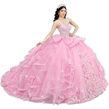 Lace Appliques Quinceanera Dresses with Train Tulle Sequin Sweet 16 Dresses with Bow Spaghetti Strap Quince Dress