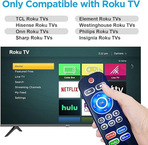 Miniatura 2 de Control remoto retroiluminado de repuesto para TV Roku TV, para TCLHisenseSharpPhilipsOnnElementInsigniaWestinghouse Roku TV (no para Roku Stick o