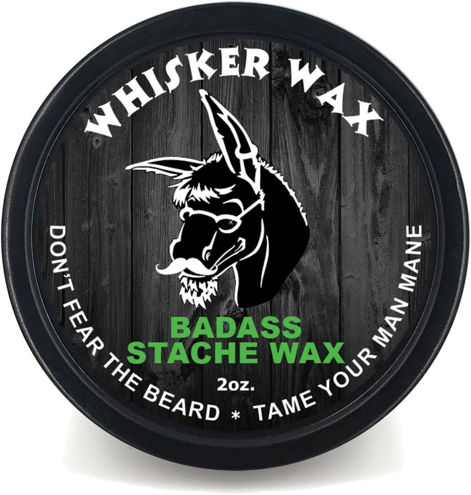 Badass Beard Care Mustache Wax For Men, 2 oz - Made with All Natural Butters and Waxes, Medium Hold, Keeps Mustache Looking and Feeling Natural and Soft