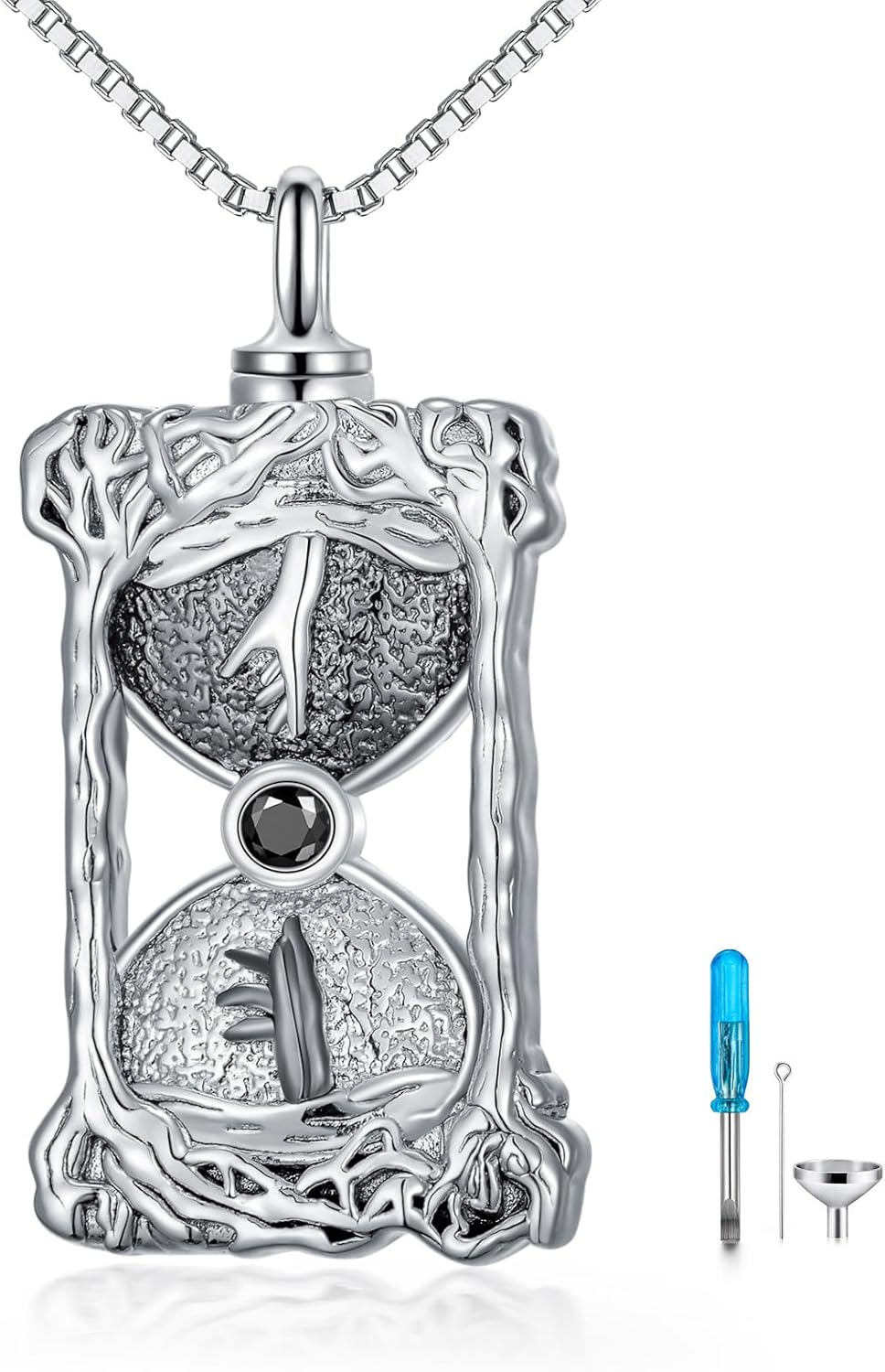 Hourglass Urn Necklace for Ashes 925 Sterling Silver Time Memory Hourglass Ashes Keepsake Pendant Cremation Jewelry Memorial Gifts for A Loss of Loved Ones