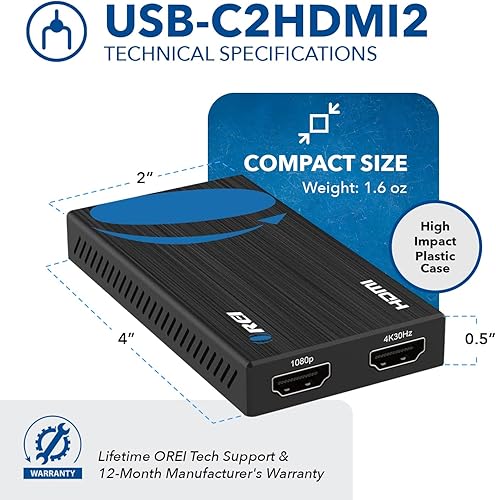 Miniatura 6 de OREI SplitExtend - Divisor HDMI extendido para monitor doble, pantalla de varios monitores, 3 pantallas separadas, adaptador USB A y USB-C a HDMI