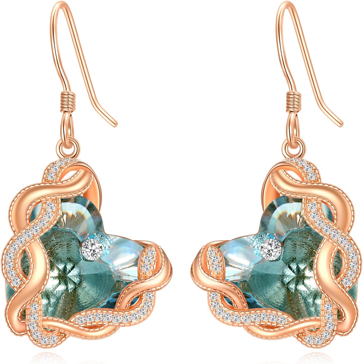 Infinity Heart Birthstone Crystal Earrings for Women, 925 Sterling Silver Women Dangle Earrings, Birthday Jewelry Gifts for Wife Girlfriend Mom Grandma Daughter