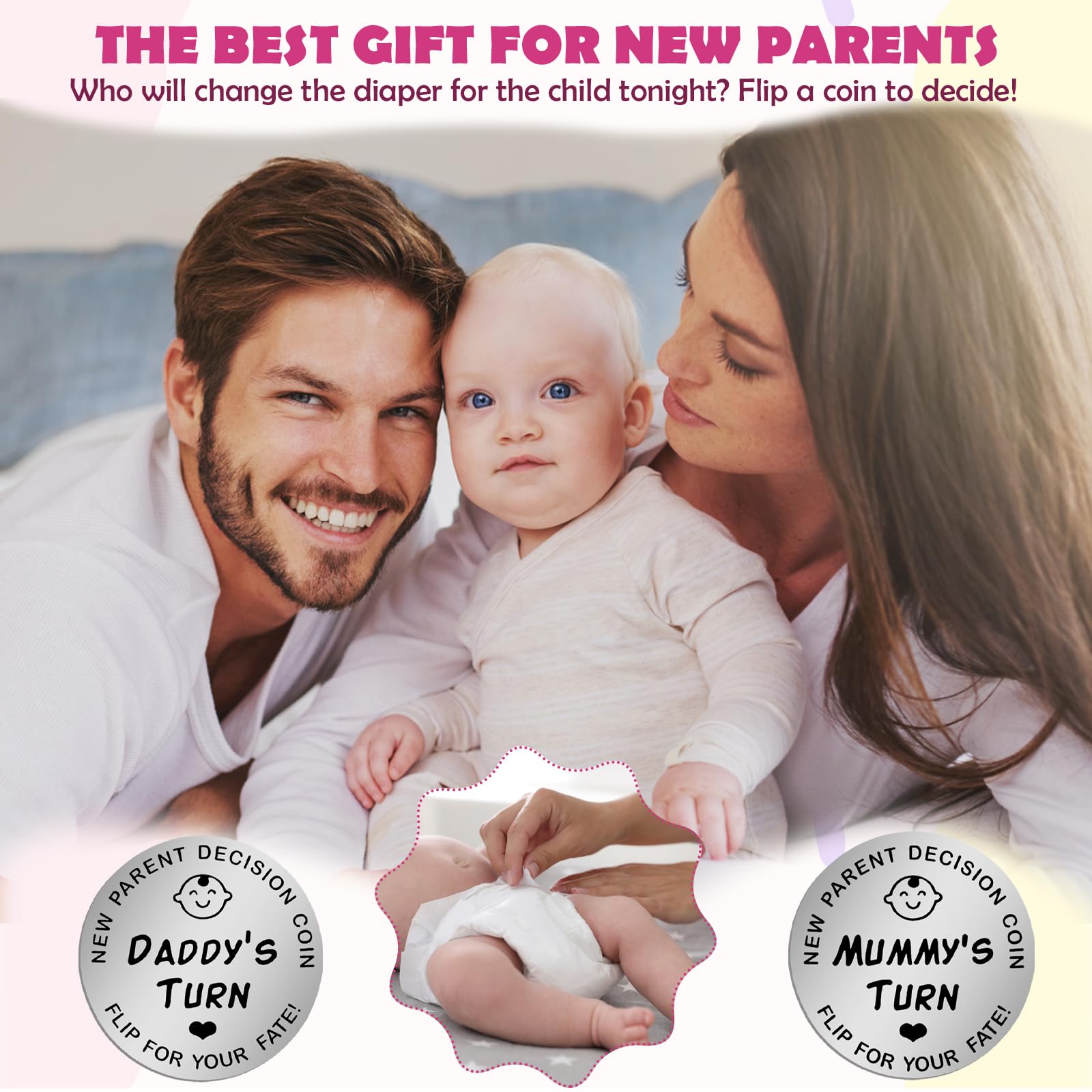 Moneda De Decisión Para Padres Primerizos – Acero Inoxidable, Doble Cara Con 'Turno De Mamá' Y 'Turno De Papá', Regalo Original